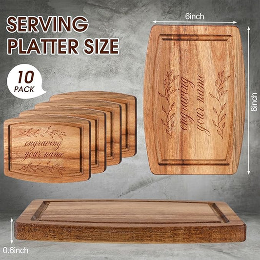 Kigley 10 Pcs Acacia Wood Cutting Boards Bulk for Laser Engraving Wooden Dinner Plates with Groove Chopping Charcuterie Board Carving Tray for Housewarming Party Gifts (6 x 8 Inch)