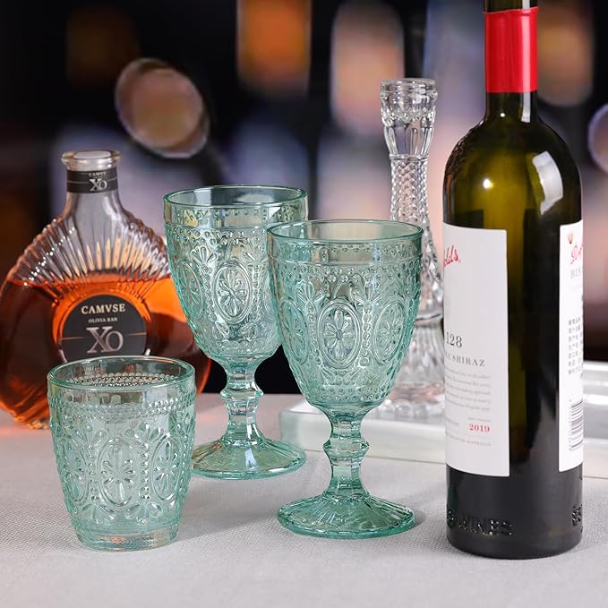 Green Wine Glasses set of 4, Green Goblets, Vintage Drinking Glassware, Colored Glassware Set for Party Home Wedding Baby Shower