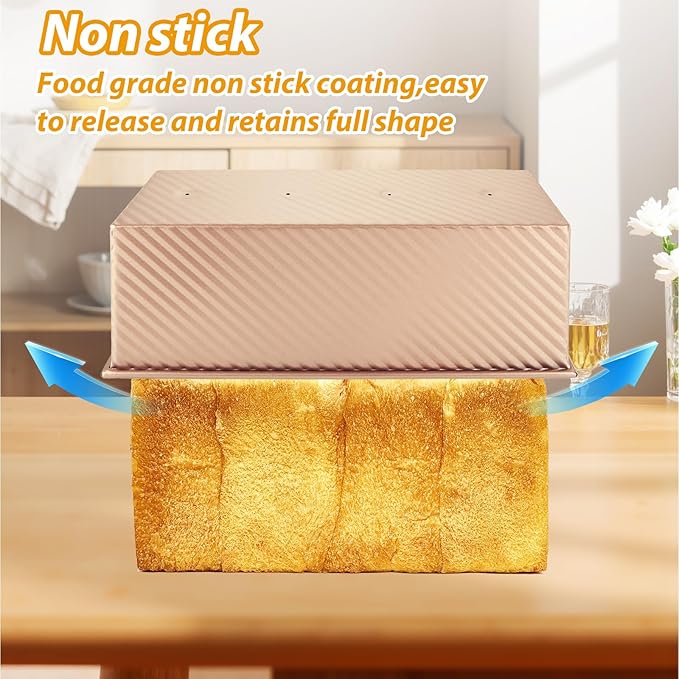 STARVAST Pullman Loaf Pan with Lid, 2.2 lb Non-Stick Black Bread Loaf Pan for Homemade, Carbon Steel Bread Toast Box with Dough Scraper Cutter