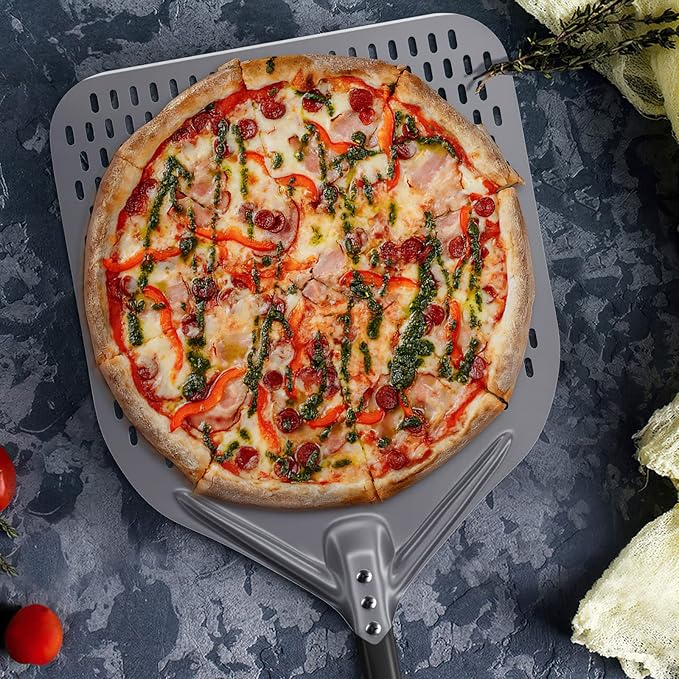 3 Piece Pizza Oven Kit Turning Peel 9 Inch, 12"x14" Aluminum Perforated Pizza Peel, Commercial Oven Brush Accessoires for Home, Restaurant
