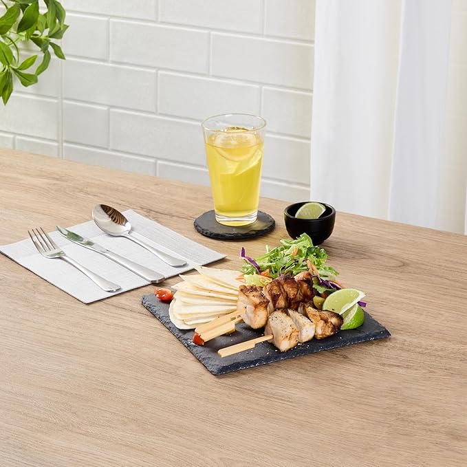 Restaurantware Slate Serving Trays 10 Pack of 8 x 8" Foam Feet Charcuterie Stone Plates Rustic Edges Freezable Black Square Serving Display Cheese Boards for Kitchen, Dining, Parties