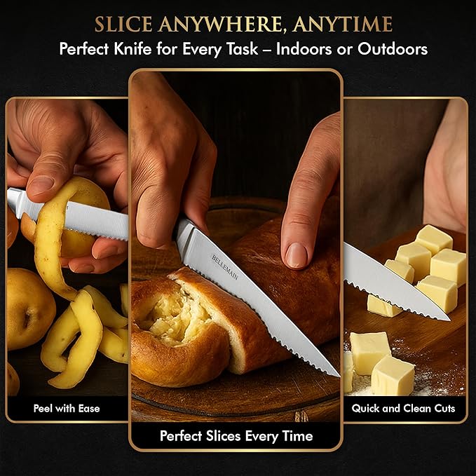 Bellemain Premium Steak Knives Set of 8, Kitchen Knife Sets with Steel Blades for Precise Cutting, Lightweight Steak Knife Set Stainless Steel & Durable, Serrated Steak Knives Dishwasher Safe
