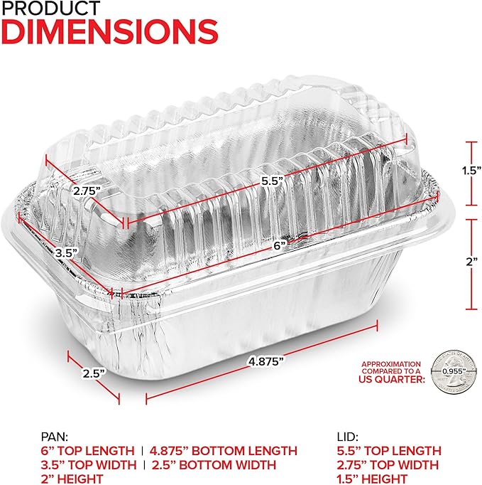 Stock Your Home Disposable Aluminum Mini Loaf Pans with Lids, 1 lb (30 Pack) New & Improved Plastic Dome Lid Foil Baking Tins, Tin Pans for Cake, Bread, Holiday Baked Goods Packaging