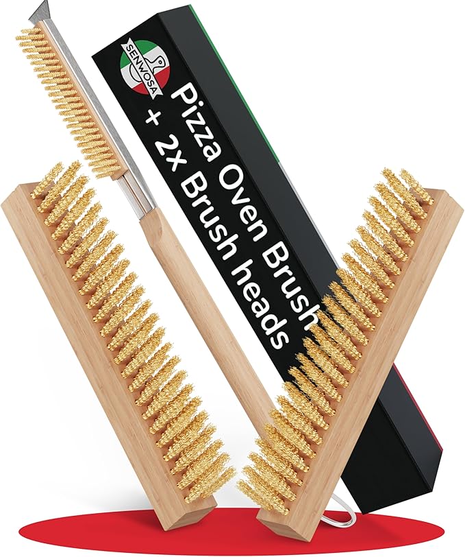 Pizza Oven Cleaning Bundle - 3-Piece Set with 22-Inch Brush, Integrated Scraper & 2 Replacement Heads