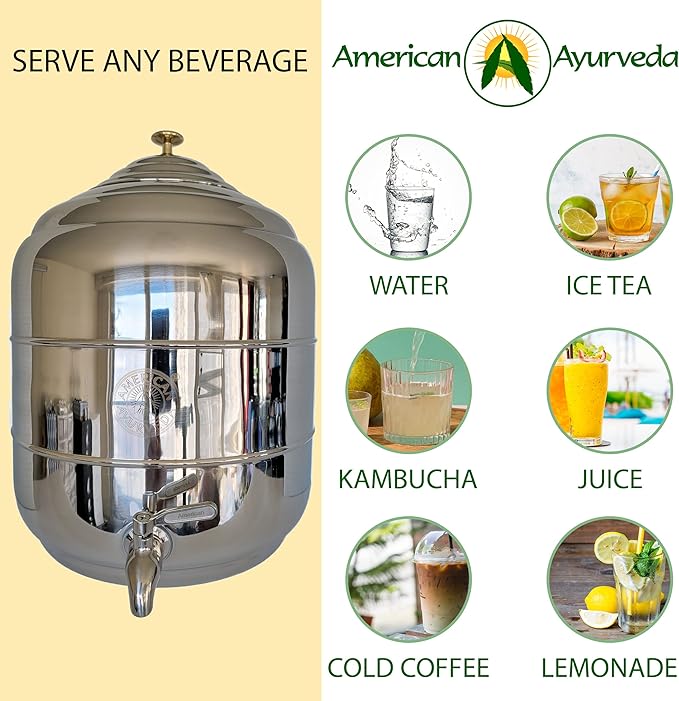 5 Gallon Counter Top Stainless Steel Beverage Dispenser with Faucet Spigot, handle and Lid to Dispense Chilled Water, Beverages, Tea, Soda, Juice