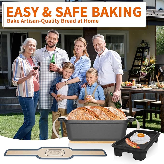 9.5×5 Inch Cast Iron Loaf Pan with Lid, 2-In-1 for Homemade Sourdough Baking, Vegetable Oil Seasoned Dutch Oven with Pressure Release Vents & Dual Use Griddle, for Kitchen, Oven & Camping