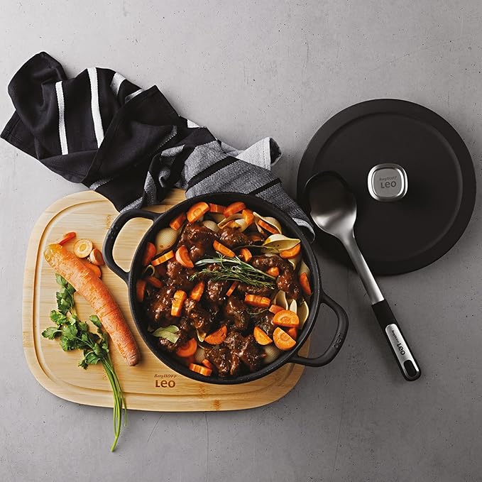 BergHOFF Graphite 3Pc Enameled Cast Iron Cookware Set With Self-basting Universal Lid, Induction Pots and Pans, Oven-to-Table Cookware, For Slow Cooking