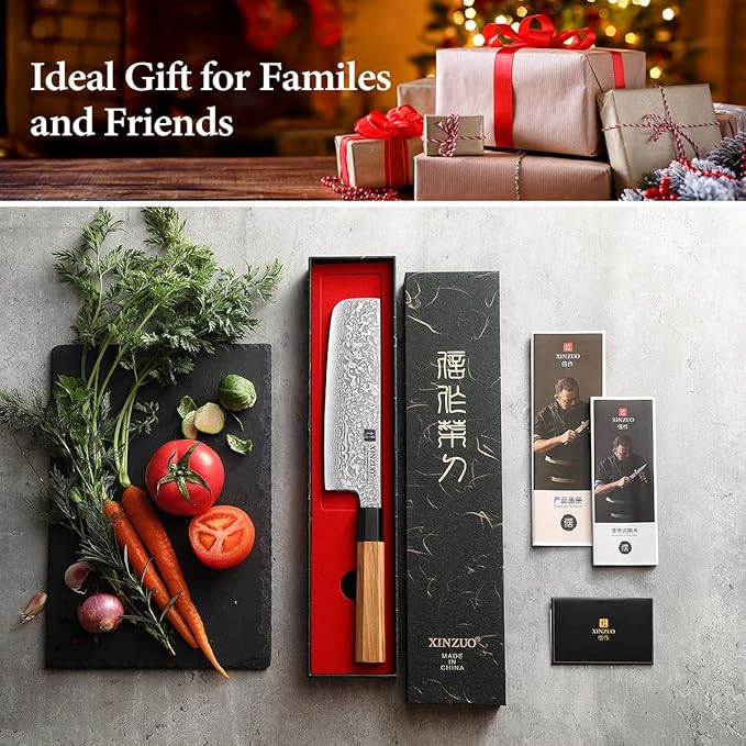 XINZUO 7 Inch Nakiri Knife, 67 Layers Damascus Steel, Professional Meat Cleaver Knife for Chefs Home Cooking,Ultra Sharp, Chopping Knife with Olive Wood Octagonal Handle
