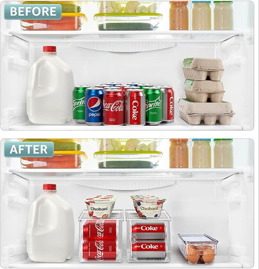 Sorbus Soda Can Organizer for Refrigerator & Egg Holder for Fridge Set, 2 Stackable Can Holder Dispenser Holds 12 Cans Each & 1 Egg Holders with Lid holds 14 eggs for Fridge, Pantry, Freezer, BPA-Free