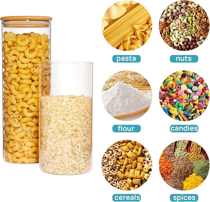 Vtopmart 70oz Glass Food Storage Jars, 3 Pack Large Kitchen Containers with Airtight Bamboo Lids for Pasta, Nuts, Flour, Canisters Set for Cereal, Pantry Organization, BPA Free