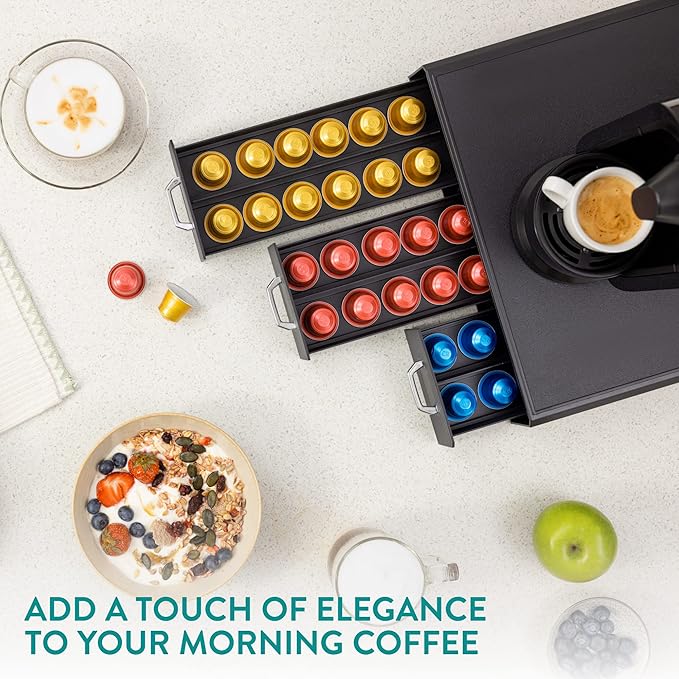 Navaris Coffee Pod Holder with 3 Drawers - 48 Capsule Storage Organizer Tray Counter Container - Compatible with K-Cup, Nespresso - 3 Drawer Design