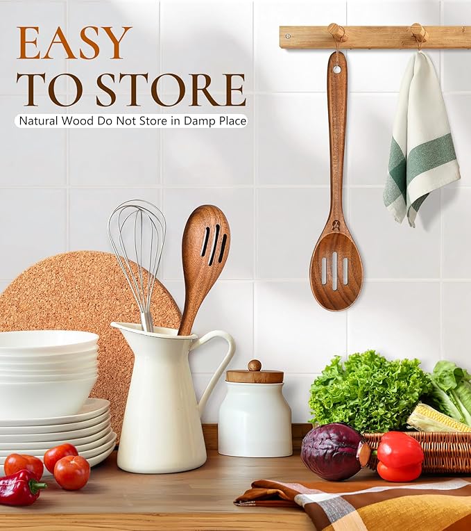 Wooden Slotted Spoons for Cooking, Good Grips Large Wooden Slotted Spoon, Natural Premium Teak Spoons Spatula, Heat Resistant Cooking Utensils for Nonstick Cookware, Serving and Mixing