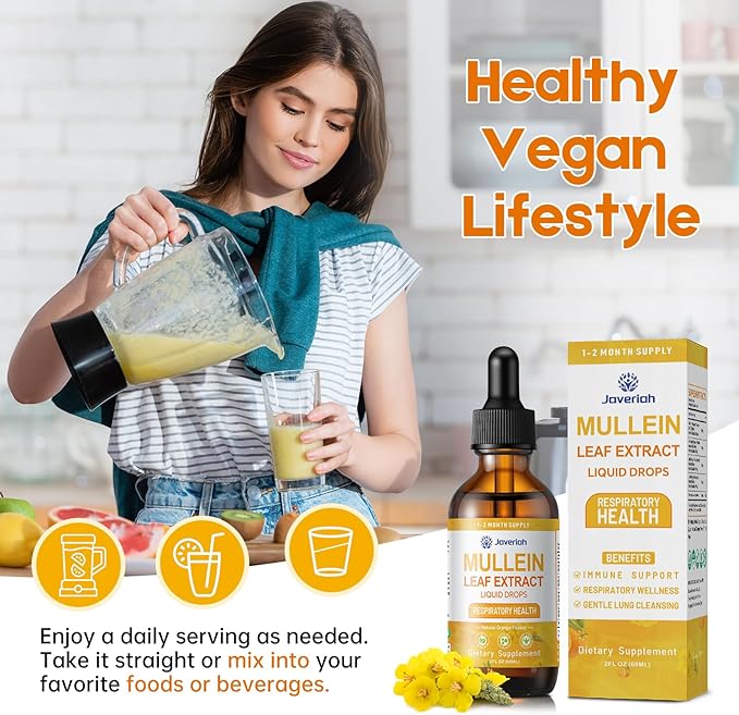 Mullein Drops for Lungs Cleanse - Cordyceps, Marshmallow Root & Licorice Root Extract, Respiratory Herbal Supplement with Mullein Leaf Extract for Immune Support & Bronchial Cleanse, 2 Fl Oz