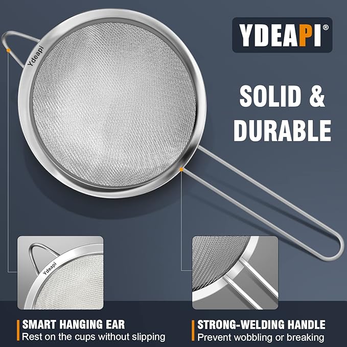 6.3" Fine Mesh Strainer with Handle, Metal Food Strainers for Kitchen, Sieve Fine Mesh Stainless Steel for Rice, Quinoa, Pasta, Noodles