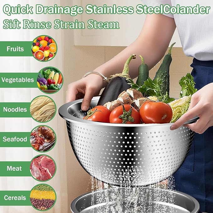 Mixing Bowls with Lids Set, 27Pcs Stainless Steel Nesting Mixing Bowls Set for Kitchen Cooking & Storage, Metal Salad Bowls with Colander, Strainer, Grater & Dressing Containers, Kitchen Gadgets Black