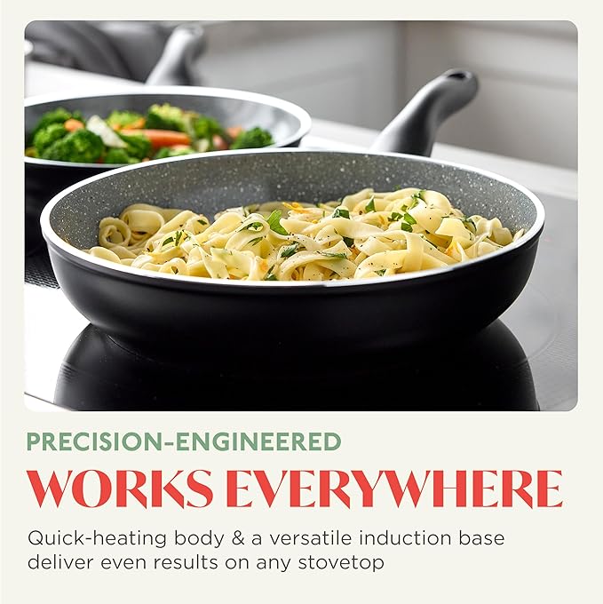 Rigoletto 11” Nonstick Frying Pan Skillet, Made in Italy, Layered Ceramic PFAS-Free Surface, Induction Ready, Dishwasher & Metal Utensil Safe, Granite Finish, Stay-Cool Handle, Black