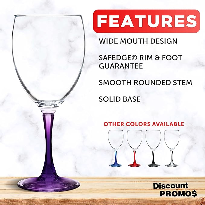 DISCOUNT PROMOS Nuance Wine Glasses by ARC 10.5 oz. Set of 10, Bulk Pack - Restaurant Glassware, Perfect for Red Wine, White Wine, Cocktails - Purple