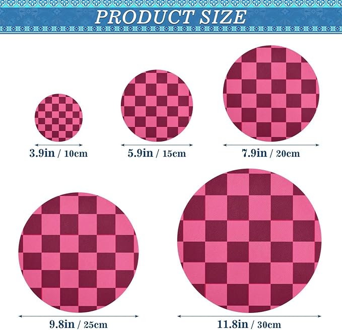 5 Pcs Bowl Covers Reusable in 5 Size Elastic Food Cover Cloth Lids Fresh Keeping Dish Cookware Bakeware Fabric Covers Lids for Food Leftovers Fruits Storage Checkered Hot Pink