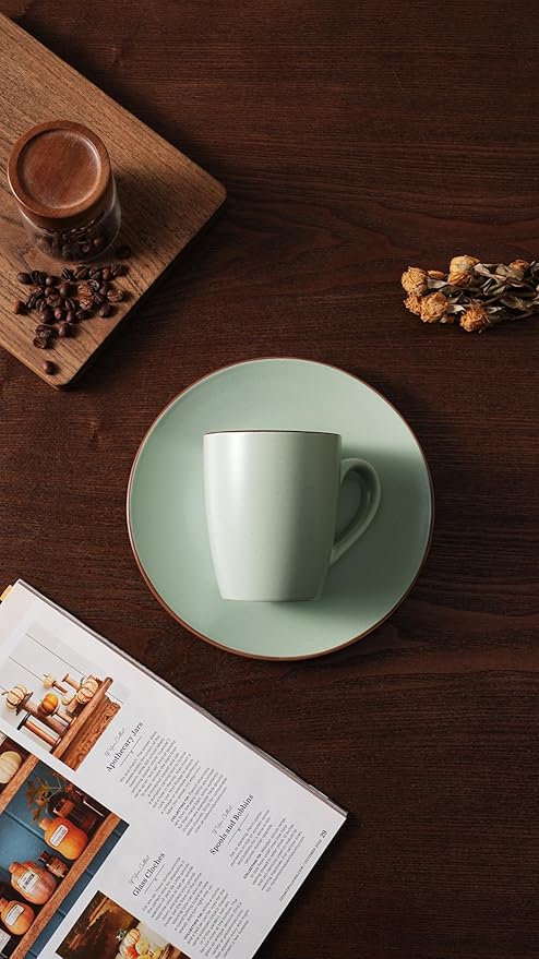 famiware Venus Coffee Mugs for 6, 14 oz Mug Set, Dringking Cup with Handle for Coffee, Tea, Cocoa, Milk, Light Green