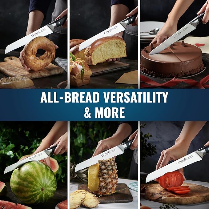 Cutluxe Bread Knife – 8" Serrated Bread Knife for Homemade Bread, Sourdough, Bagel – Razor Sharp High Carbon German Steel Blade for Slicing & Cutting – Ergonomic Handle – Artisan Series