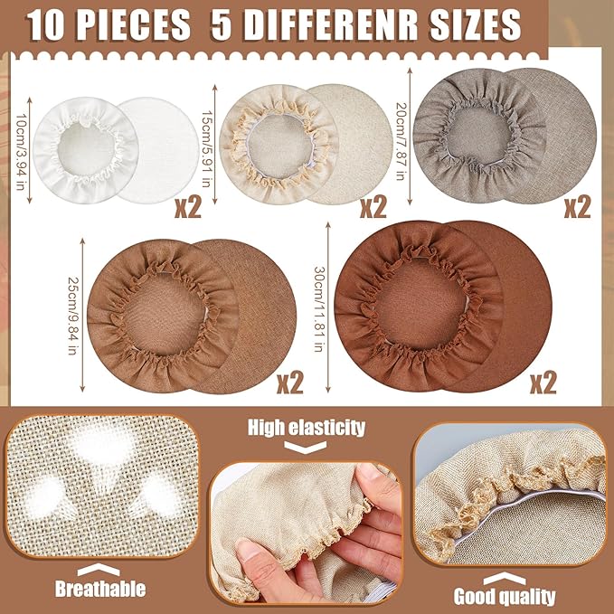 Patelai 10 Pcs Bowl Covers Reusable in 5 Size Stretch Cloth Fabric Elastic Food Storage Bowl Covers Bread Sourdough Lids for Proofing Food Fruits Leftover(Earth Tone Style)