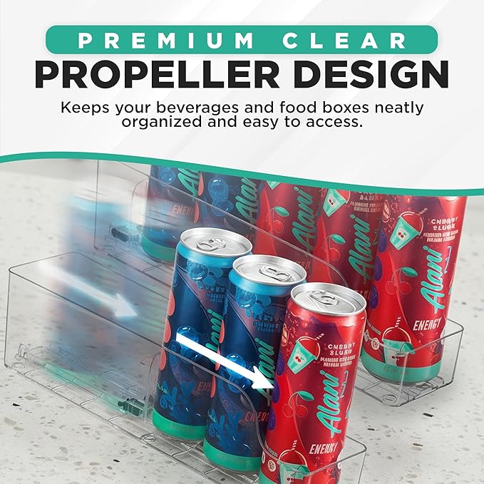 Automatic Soda Can Organizer - 2-Pack - Soda Can Dispenser for Refrigerator - Automatic Drink Holder for Fridge - Organizing Rack for Kitchen or Pantry - Beverage Dispenser & Holder (Small)