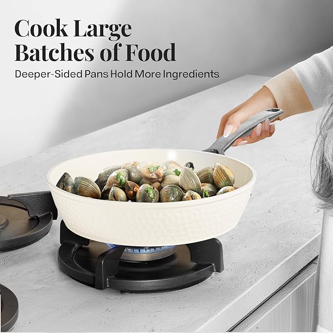 GOTHAM STEEL Hammered 20Pcs Ceramic Cookware Set Nonstick, Induction Pots and Pans Set Non Stick with Deep Fry Pan, Steamer, and Bakeware, Non Toxic PFOA PFOS Free, Oven & Dishwasher Safe