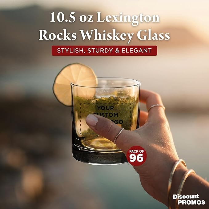 Custom Lexington Rocks Whiskey Glass 10.5 oz, Set of 96, Personalized Bulk Pack - Perfect for Scotch, Bourbon, Whiskey, Cocktail - Black