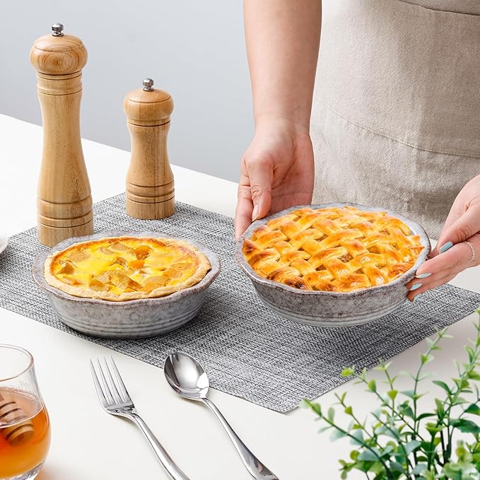 NUTRIUPS Small Pie Pans Set of 4, 6.5 Inch Ceramic Mini Pot Pie Baking Dishes, Oven Safe (6.5in, Grey, 4PCS)
