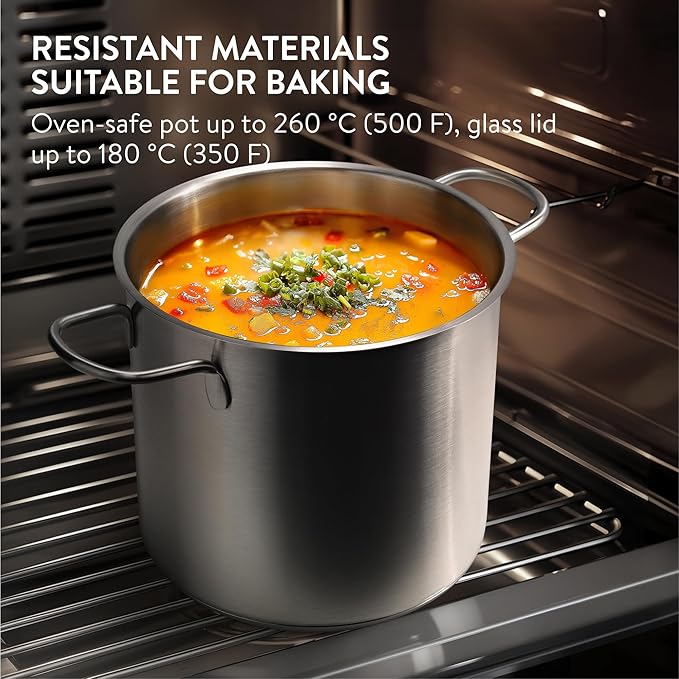 Navaris Stainless Steel Pasta Pot, 5.7 L (6.1 Qt) - Versatile Pot for Pasta, Vegetables and More - Suitable for Induction, Gas, Electric & Oven - Dishwasher Safe