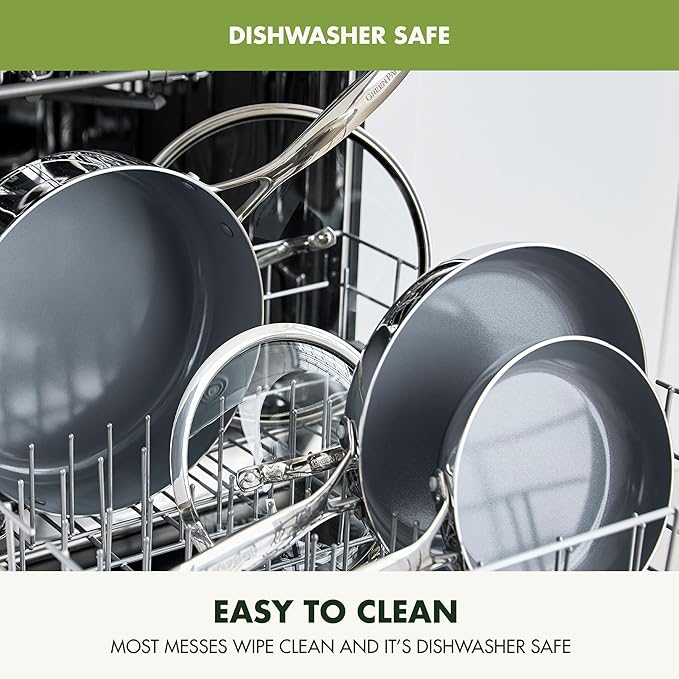 GreenPan Valencia Tri-Ply Stainless Steel 10 Piece Cookware Set, Induction Ready Pots & Pans, Mirror Finish, Dishwasher Safe & Oven/Broiler Safe to 600F, Compatible with All Cooktops, Silver