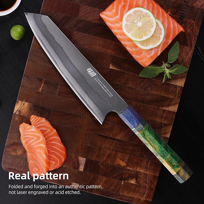 FINDKING 8 Inch Chef's Kiritsuke Knife, Professional Japanese Kitchen Knife for Skilled Cooks, 440C Steel Blade, Perfect for Chopping, Slicing, and Dicing (Iridescent Series)