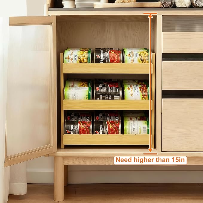 MinBoo Bamboo Can Organizer for Pantry - Stackable Can Rack for 36 Cans, Canned Food Storage, Pantry Shelf, Kitchen Cabinet or Countertop