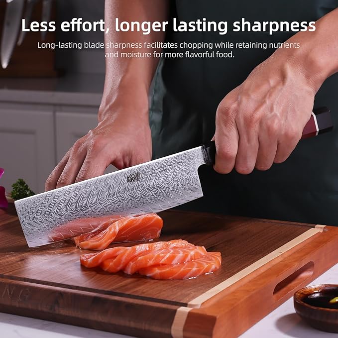 FINDKING Usuba Nakiri Knife 7 Inch, Damascus Vegetable Cleaver for Chopping & Mincing, Straight Edge, Japanese Style (Samurai Series)