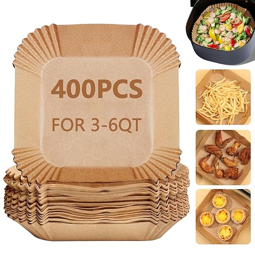 400 Pack 7.5 Inch Air Fryer Liners, Parchment Paper Sheets for Air Fryer Basket, Non-Stick, Disposable, Unbleached, Heat Resistant, Fits 3-6 QT Air Fryers. (Bottom size: 6in)
