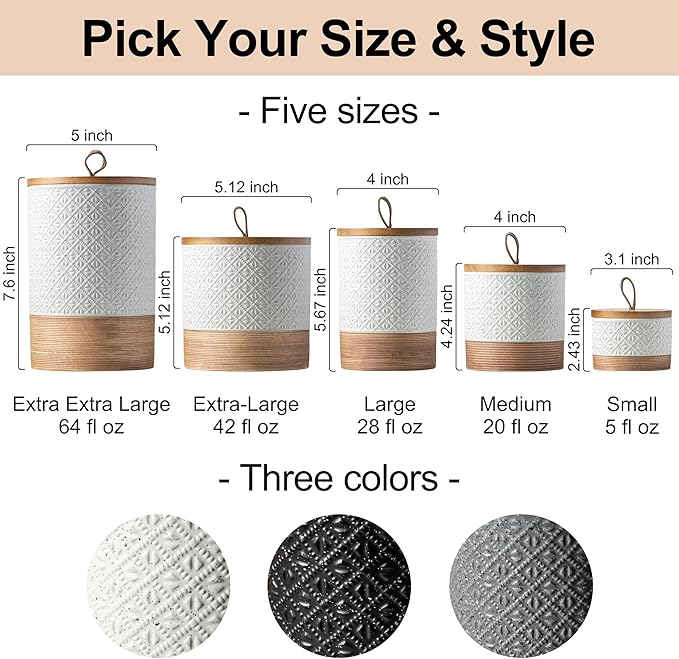 Ceramic Coffee Container Kitchen Food Storage Jars for Spice Sugar Tea Bag, Stackable Farmhouse Jars for Kitchen Pantry - Coffee Bar Accessories Housewarming Weeding Gift - White & 42 fl.oz