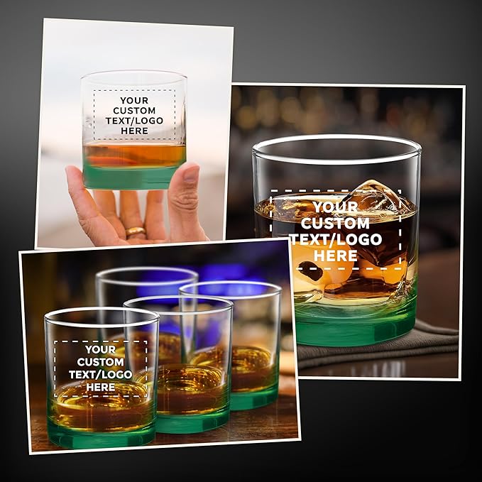Custom Lexington Rocks Whiskey Glass 10.5 oz, Set of 96, Personalized Bulk Pack - Perfect for Scotch, Bourbon, Whiskey, Cocktail - Green