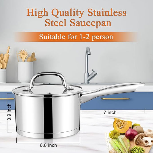 LIANYU 2 Quart Saucepan with Lid, Stainless Steel Sauce Pan Small Cooking Pot, Tri-Ply Bottom Multipurpose Sauce Pot, Dishwasher Safe, Compatible with All Stovetops