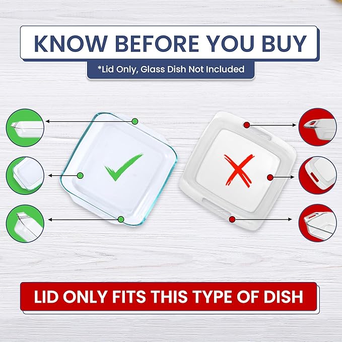 Replacement Lid for Pyrex 2-Quart 8" x 8" Glass Baking Dish #222, Compatible with Lid #222-PC, Food Storage Container Cover with Flush Tab Handles (Navy)