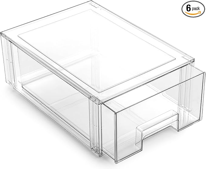BINO | Stackable Plastic Storage Drawers, Large - 6 Pack | THE CRATE COLLECTION | Multi-Use Storage Bins with Drawers | BPA-Free | Pantry Organization | Home Organization | Fridge Organizer