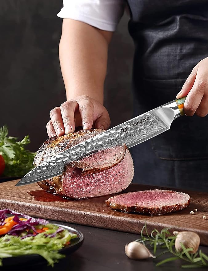 9 Inch Carving Knife, Slicing Knife - Hammered Damascus Steel & Resin Handle - Yao Series