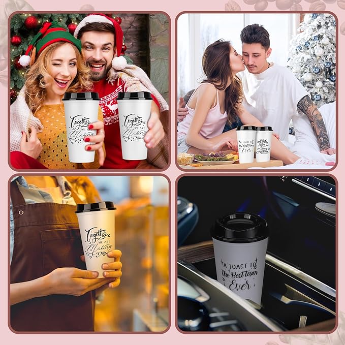 Pickmesh 15 Pcs Employee Appreciation Gifts Christmas Thank You Gift for Team Building 16 oz Teacher Plastic Coffee Cup with Lid Inspirational Travel Tumbler for Coworker Staff Pastor (White)