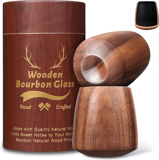 Acacia Wood Whiskey Glass – Premium Handcrafted Bourbon Tumbler with Charred Interior | Old Fashioned Whiskey Glass for Whiskey Lovers | Luxury Christmas & Birthday Gift for Men, Dad, Husband