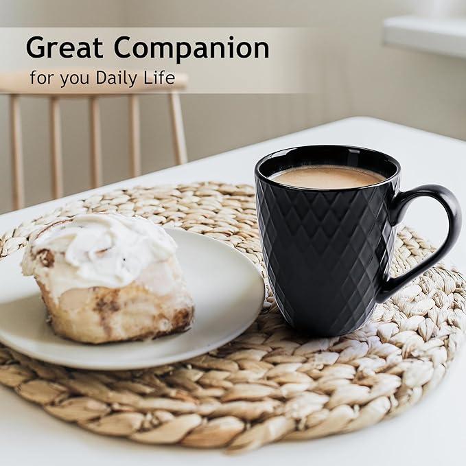 MIAMIO - Coffee Mugs set of 6 / Coffee Cups - 6 x 14 Oz Ceramic Mugs - Large Coffee Mugs - Microwave & Dishwasher safe - Palmanova Collection (Black)