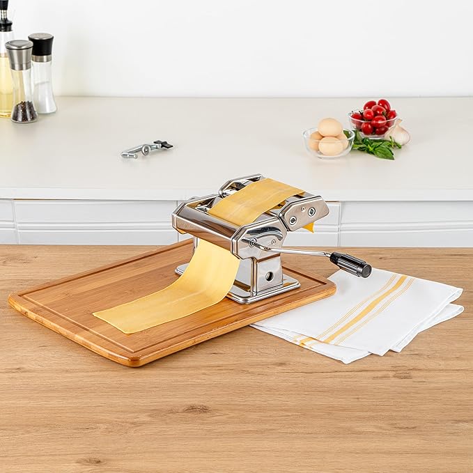 Met Lux Pasta Maker Machine, 1 Pasta Maker With 2 Cutter Attachments - 9 Adjustable Thickness Settings, 5 Piece Set, Stainless Steel Manual Machine, For Fettuccine, Spaghetti