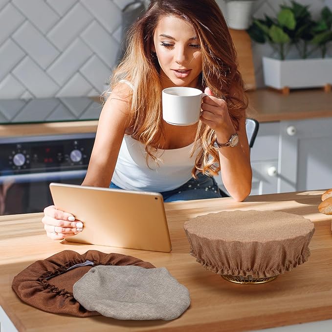 Patelai 10 Pcs Bowl Covers Reusable in 5 Size Stretch Cloth Fabric Elastic Food Storage Bowl Covers Bread Sourdough Lids for Proofing Food Fruits Leftover(Earth Tone Style)
