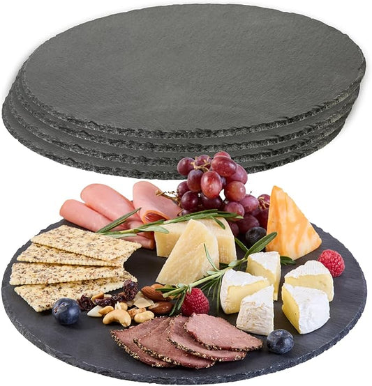 Restaurantware Slate Serving Tray 1 Pack of 11.81" Foam Feet Charcuterie Stone Plate Rustic Edges Freezable Black Square Serving Display Cheese Board for Kitchen, Gourmet, Dining, Parties