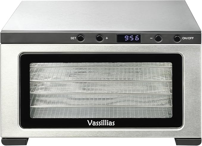 Stainless Steel Mini Food Dehydrator Dryer- 6 Stainless Steel Trays, Digital Adjustable Timer, 400W, 176°F, Temperature Control, for Jerky, Herb, Meat, Beef, Fruit and Pet Treats, Model 2016YJ, Silver