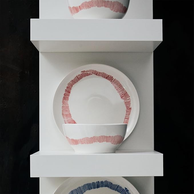 Appetizer Plate | Feast tableware by Ottolenghi | 2 Starter Plates | Stoneware Dinnerware Set in white red | luxury Dishware Set for Dinner at Home, Party, Christmas | Kitchen Sets