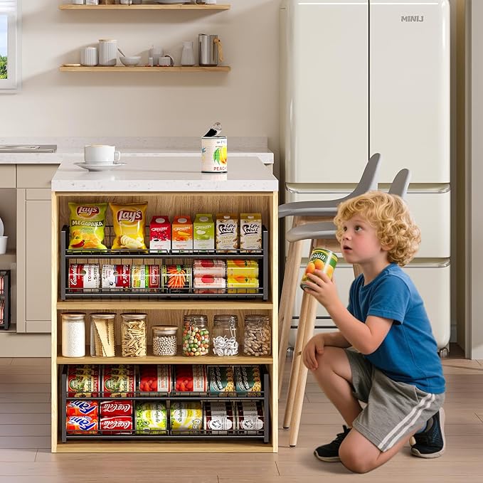 2-Tier Stackable Can Organizer for Pantry, Adjustable Extra-Long Can Rack for Pantry Shelf Organizer and Storage, Sturdy Standing Can Holder for Canned Soup Food Goods Storage up to 64 Cans, Black